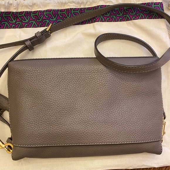 Tory Burch MCGRAW FOLD-OVER CROSSBODY, Silver Maple - Picture 12 of 14